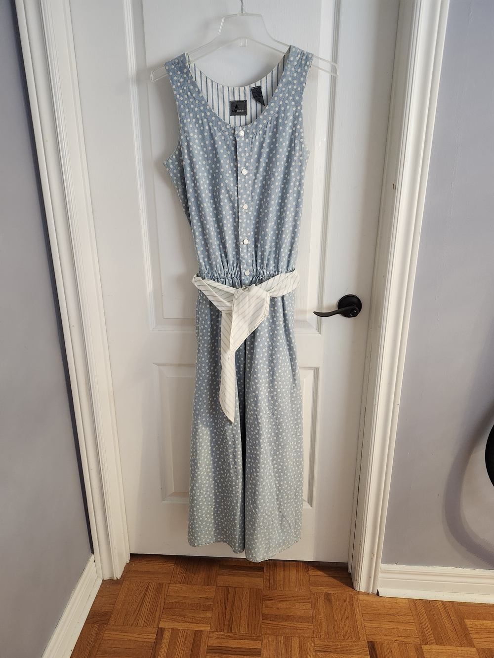 Vintage Sleeveless Blue Polka Dot Midi Dress
